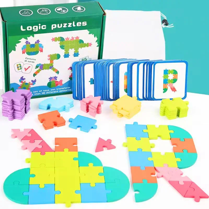Kids 65 Pieces Buckle Logical Thinking Puzzles Training Early Educational Learning Geometric Shapes Numbers Letters (Deal)