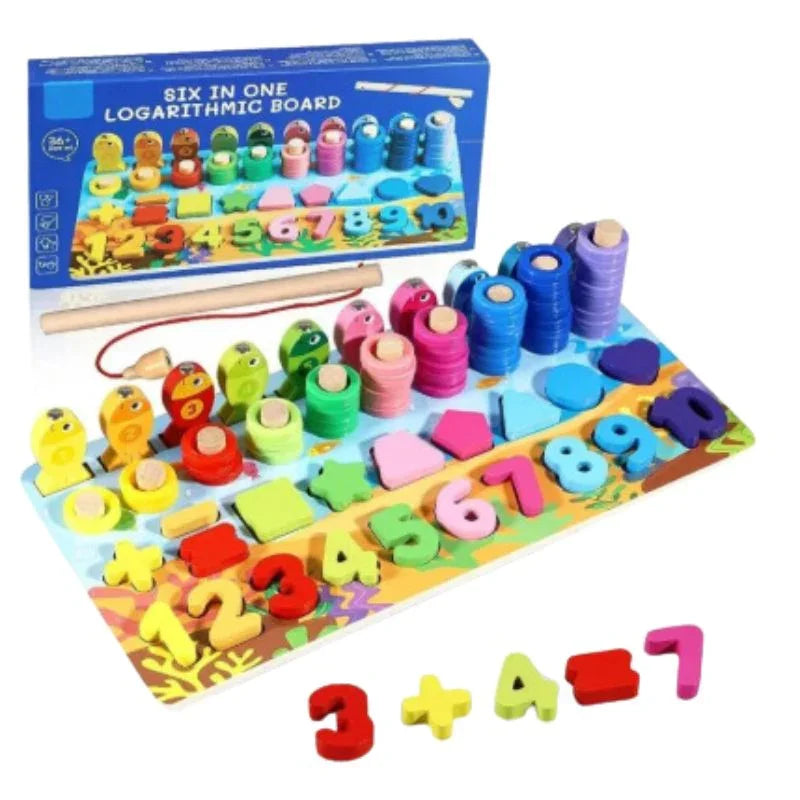 6 in 1 Multifunctional Logarithmic Board Activity Toys Color , Count, Fishing , Shape, Number and Basic Math