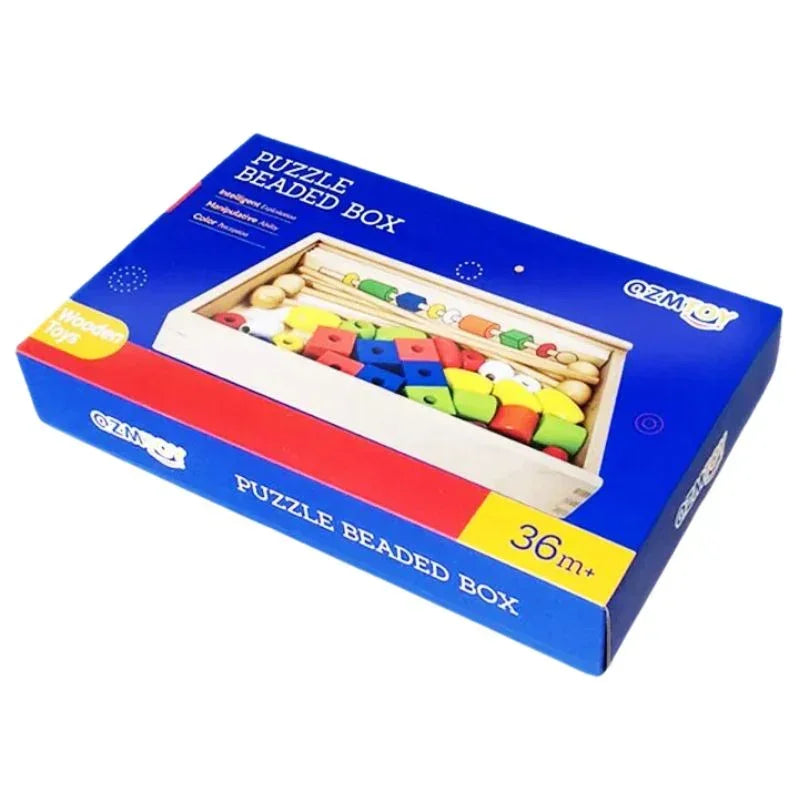 Wooden Bead Puzzle Box Creative Learning Toy for Shapes & Fine Motor Skills (Deal)