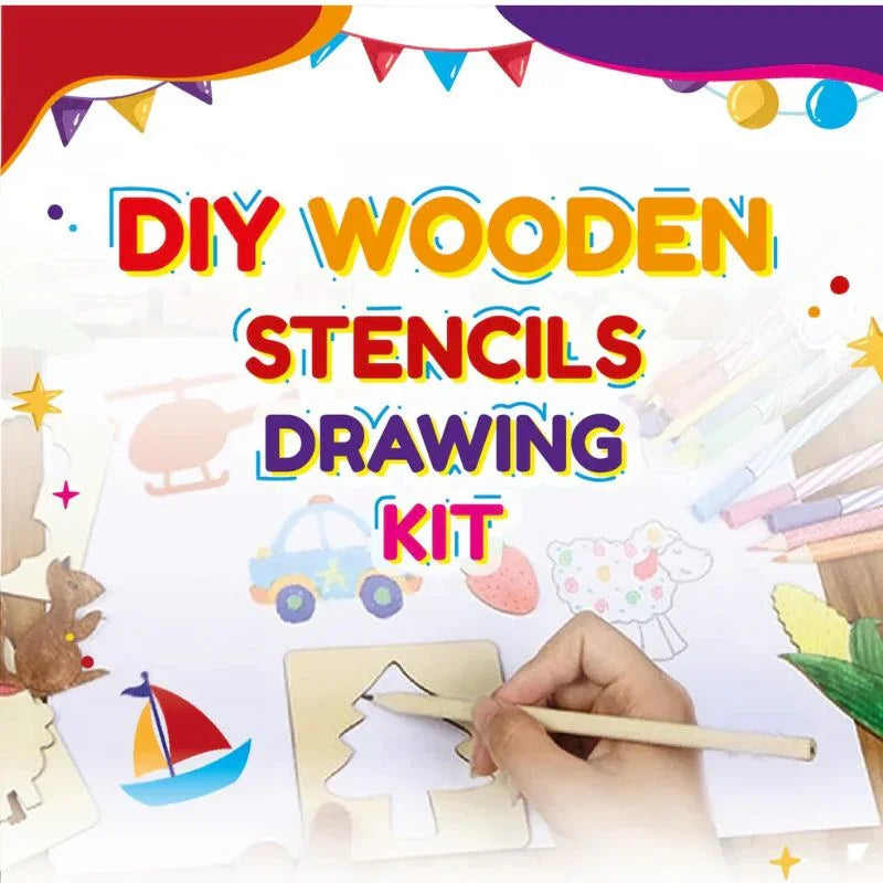Creative Kids' DIY Wooden Stencil Drawing Set 12 Fun Designs