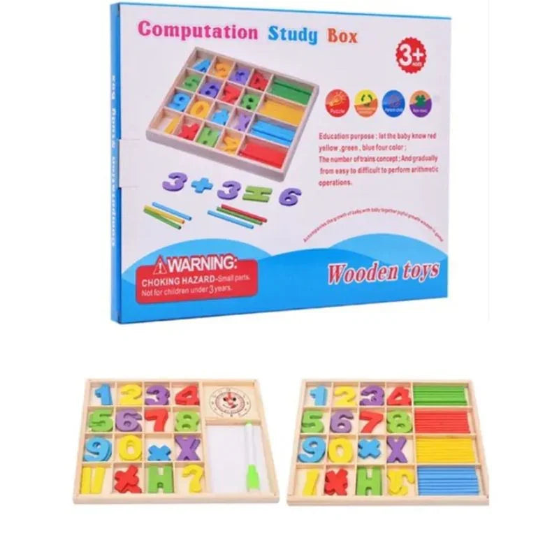 Wooden Math Computation Study Box Fun Learning Tool for Kids