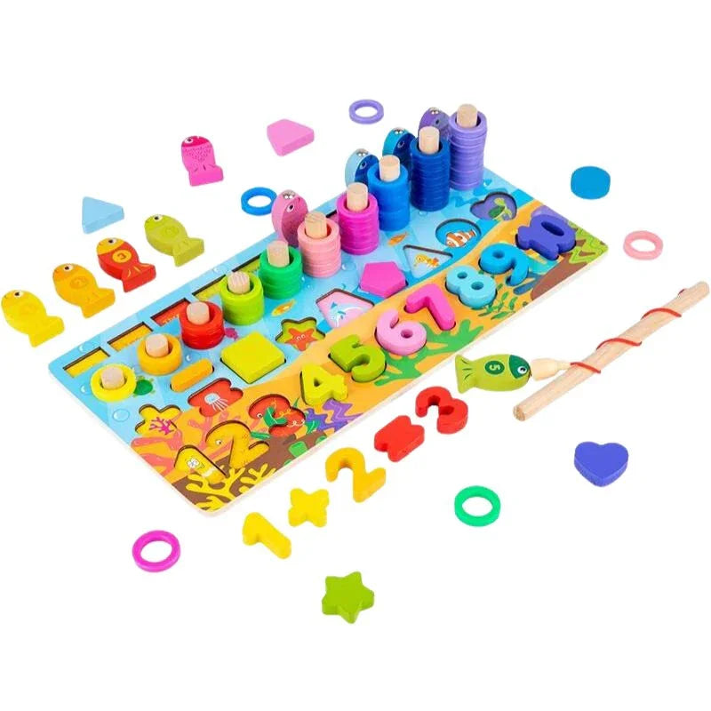 6 in 1 Multifunctional Logarithmic Board Activity Toys Color , Count, Fishing , Shape, Number and Basic Math