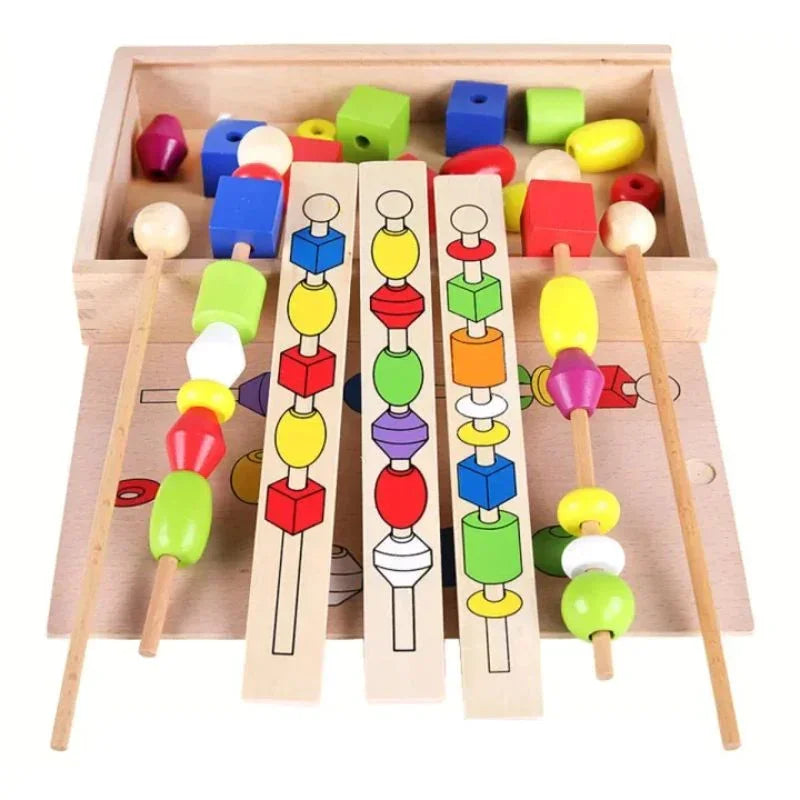 Wooden Bead Puzzle Box Creative Learning Toy for Shapes & Fine Motor Skills (Deal)