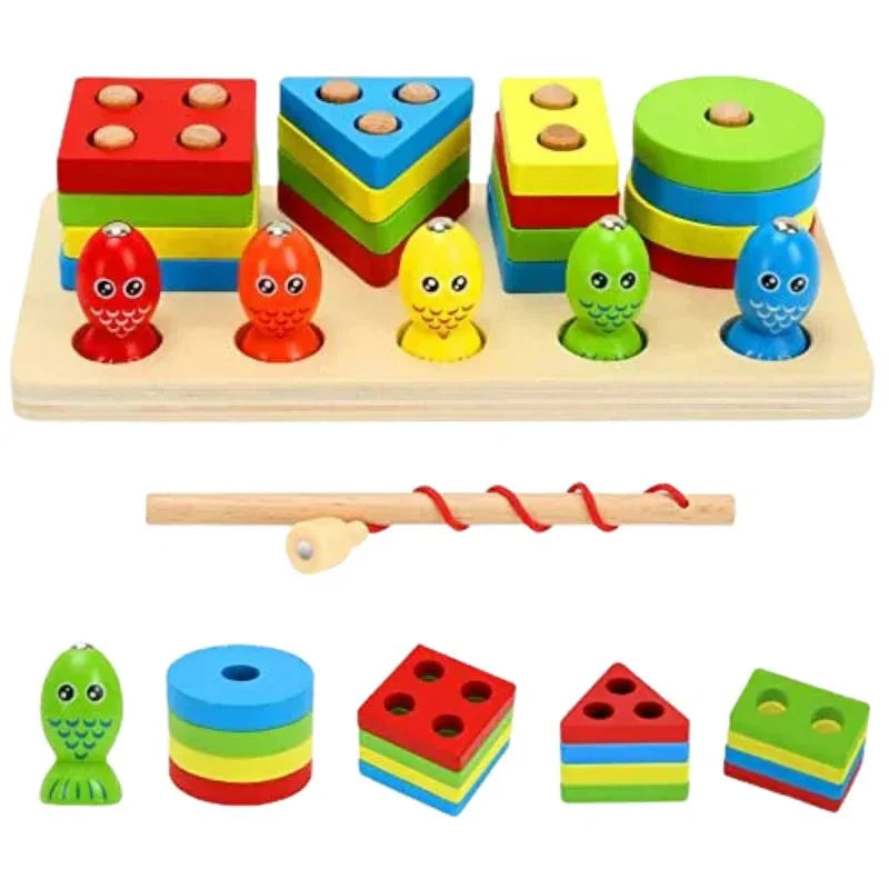 Catch, Stack & Learn 4-in-1 Wooden Fishing & Shape Sorting Toy (Deal)