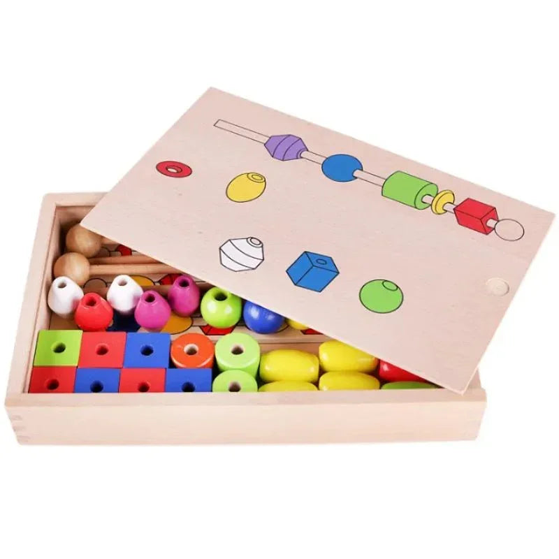 Wooden Bead Puzzle Box Creative Learning Toy for Shapes & Fine Motor Skills (Deal)