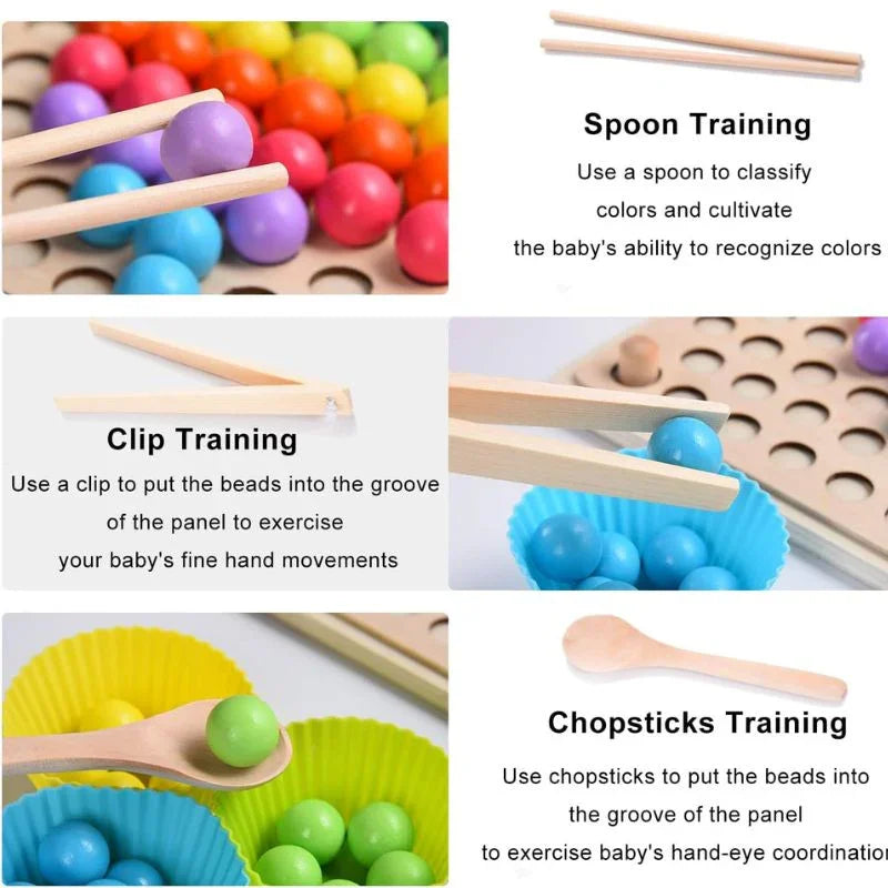 Wood Cut Beads Game Puzzle Board, Wood Cut Beads Board Game, Montessori Educational Wooden Toy, Wood Cut Beads Rainbow Toy for Kids