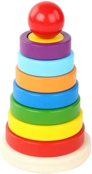 Rainbow Stacker & Shape Sorter – Wooden Rings for Endless Fun