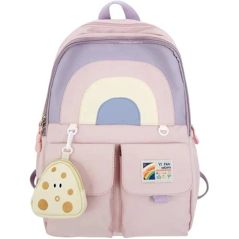 Rainbow Design Backpack with Cute Charm For Kids
