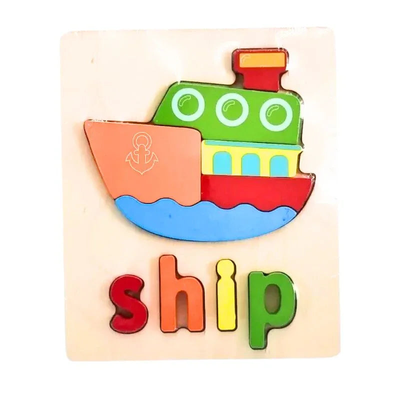 Interactive Wooden 3D Animal Name Puzzle for Kids