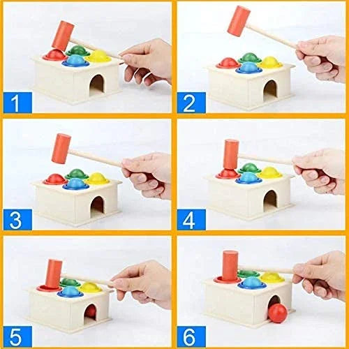 Wooden Pounding Hammer Ball Knock Ball with Box Case Toy for Kids