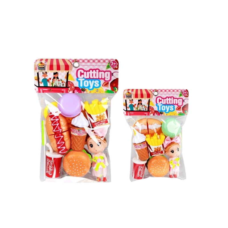 18-Piece Pretend Play Cutting Food Set – 2-in-1 Fast Food & Doll Kitchen Fun