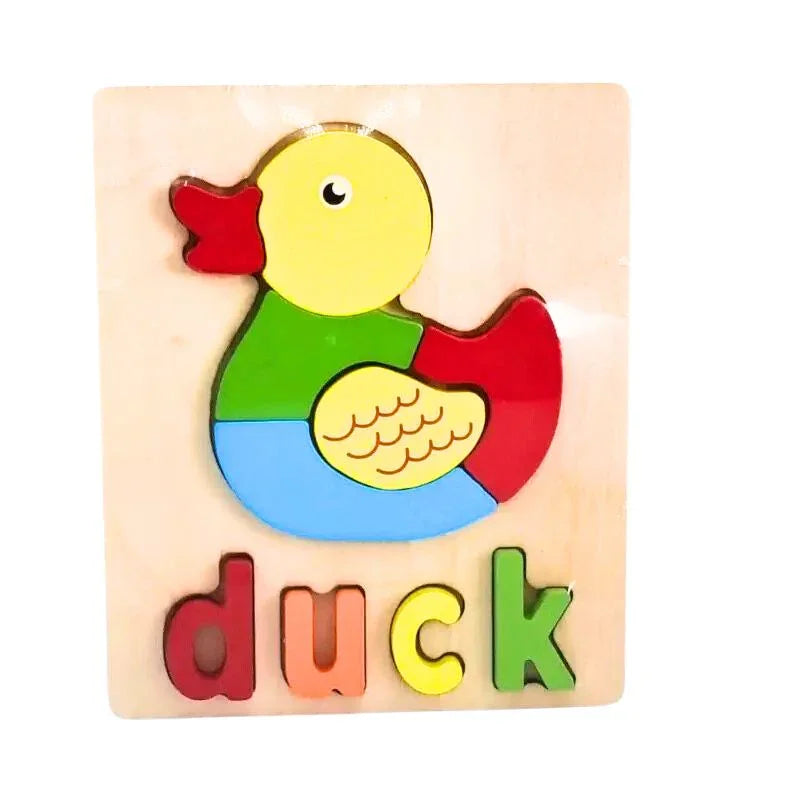 Interactive Wooden 3D Animal Name Puzzle for Kids