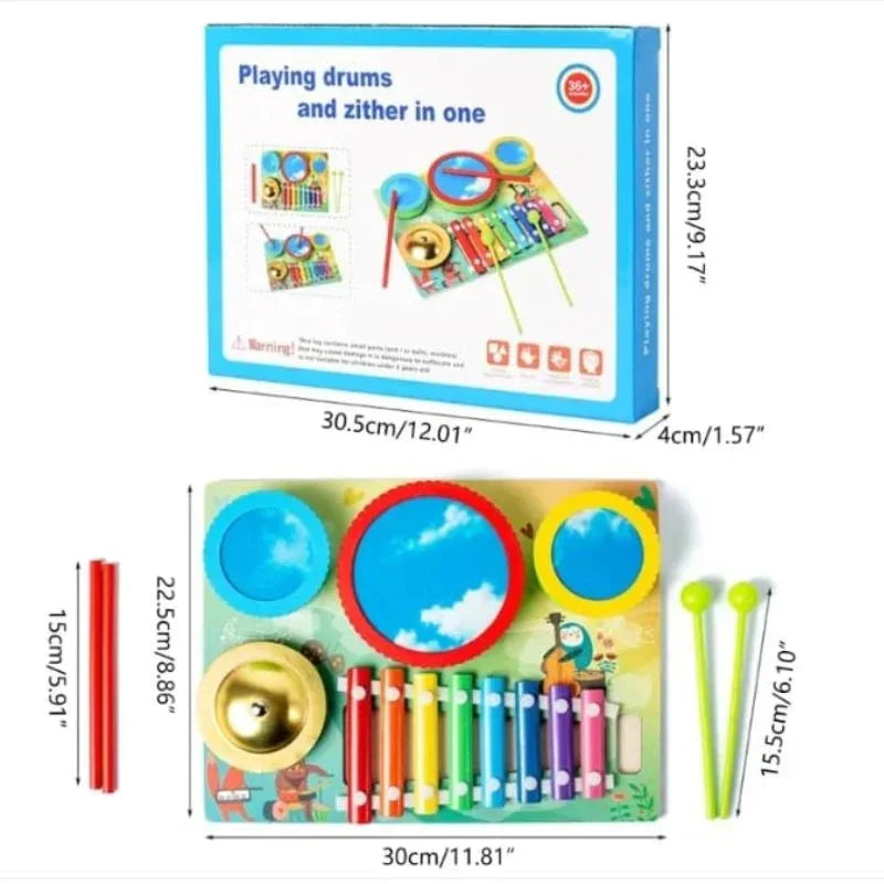 MontyMaestro: 2-in-1 Wooden Drum & Xylophone Musical Toy for Babies & Toddlers