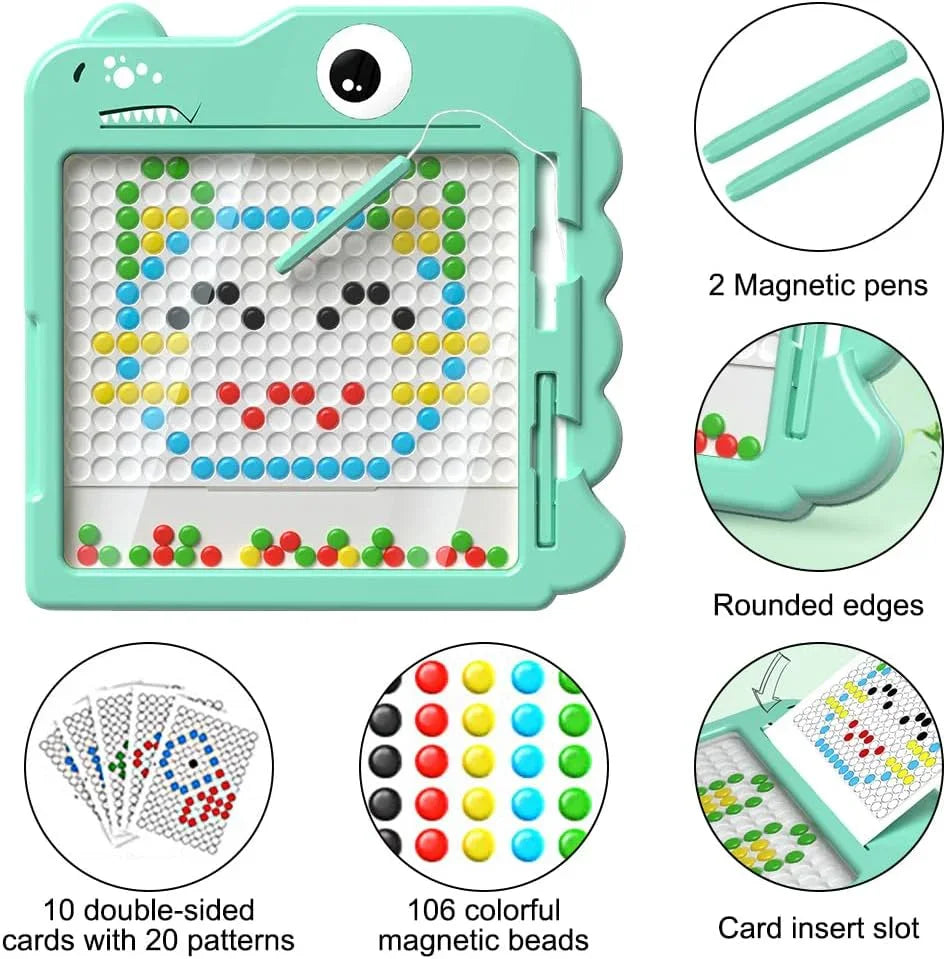 Cute Dinosaur Magnetic Drawing Board for Children, Travel Toy Doodle Board with Magnetic Pen and Beads, Magnetic Learning Toy for Boys and Girls