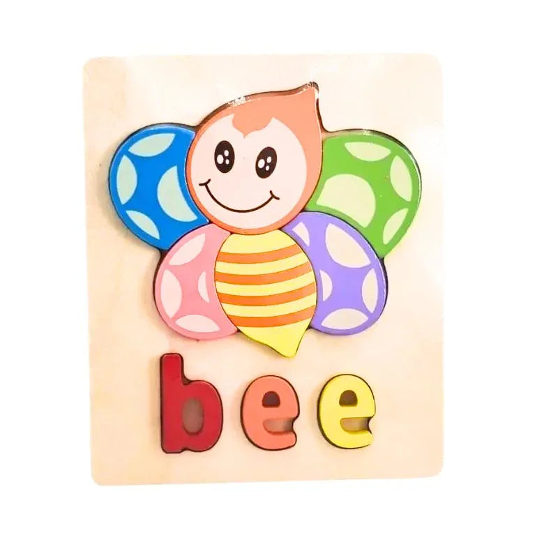 Interactive Wooden 3D Animal Name Puzzle for Kids