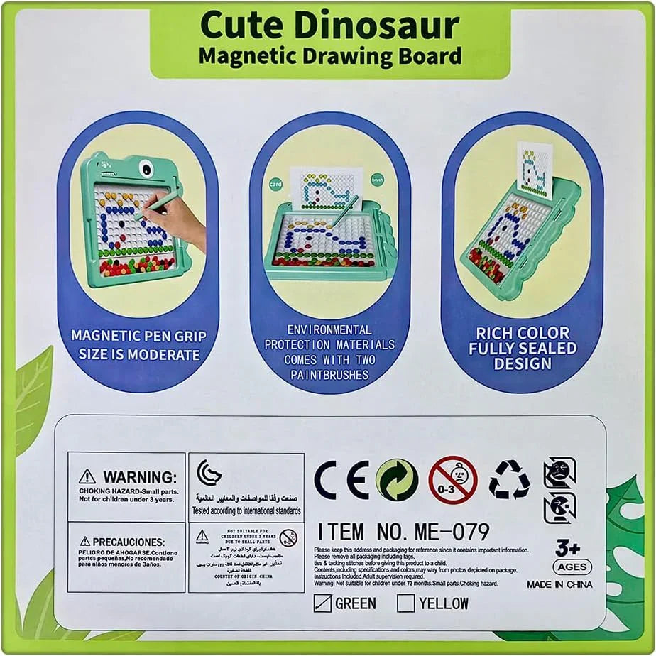 Cute Dinosaur Magnetic Drawing Board for Children, Travel Toy Doodle Board with Magnetic Pen and Beads, Magnetic Learning Toy for Boys and Girls