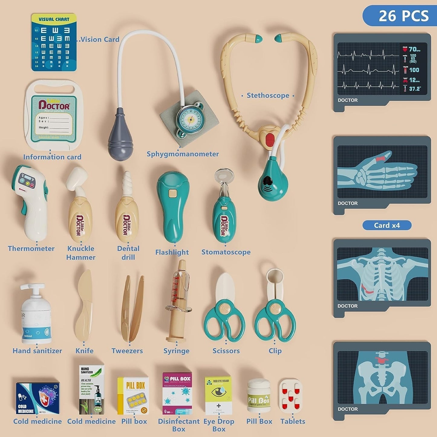 Kids Doctor Clinic Trolley Set with Medical Station, Hospital Accessories, Lights and Sounds - Pretend Play Fun