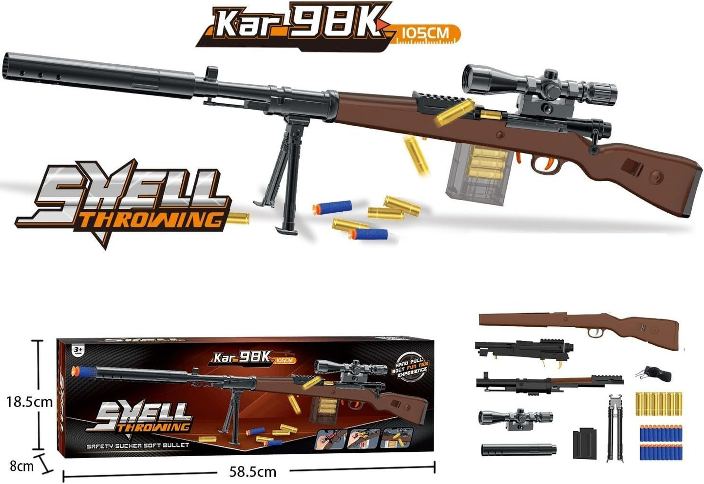 Sniper Toy Rifle Gun with Scope – Soft Bullet Long Range Blaster Toy for Kids