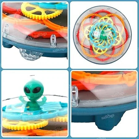 Electric Transparent Gear UFO Toy – Sound, Light & Universal Movement for Kids