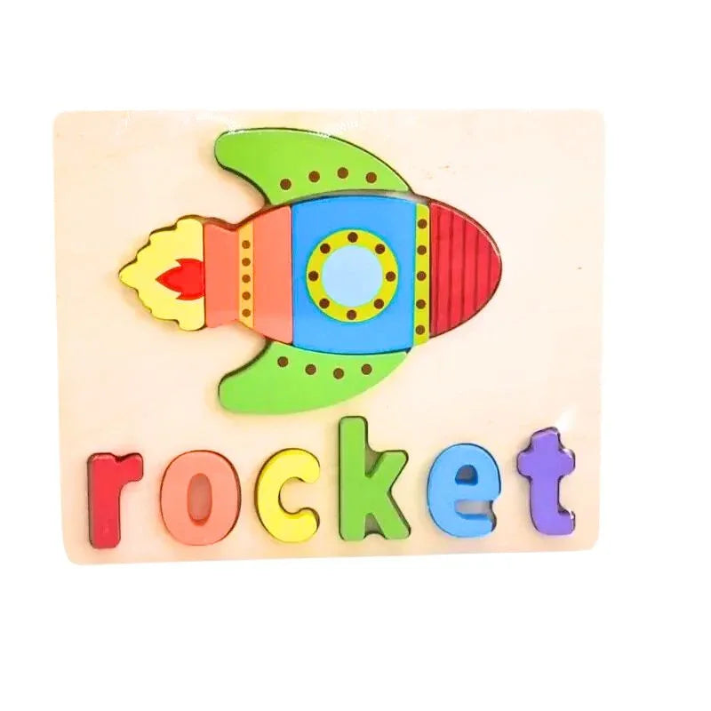 Interactive Wooden 3D Animal Name Puzzle for Kids