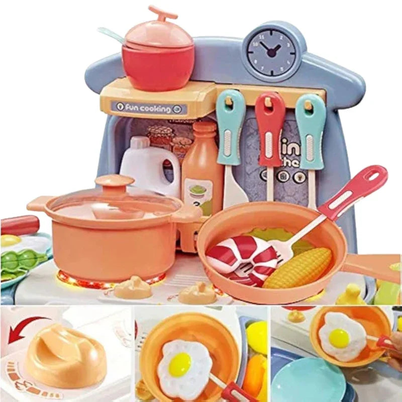 Complete Kitchen Set for Girls Pretend Play Cooking Set with Utensils Accessories
