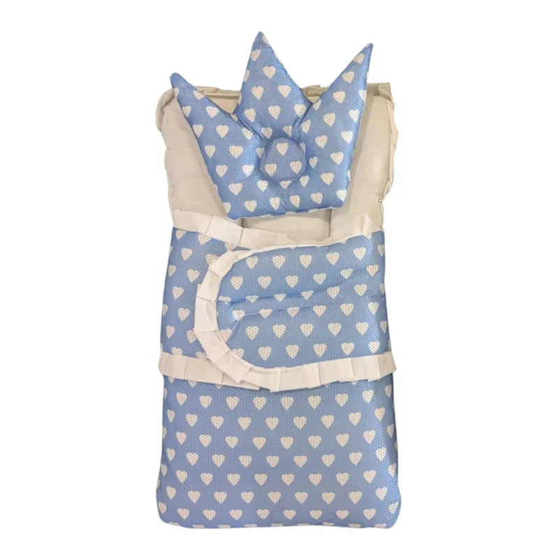 Heart Printed Baby Nest Set with Crown Pillow