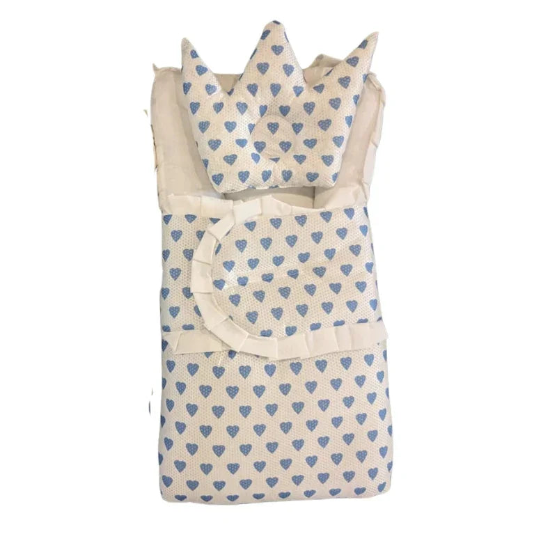 Heart Printed Baby Nest Set with Crown Pillow
