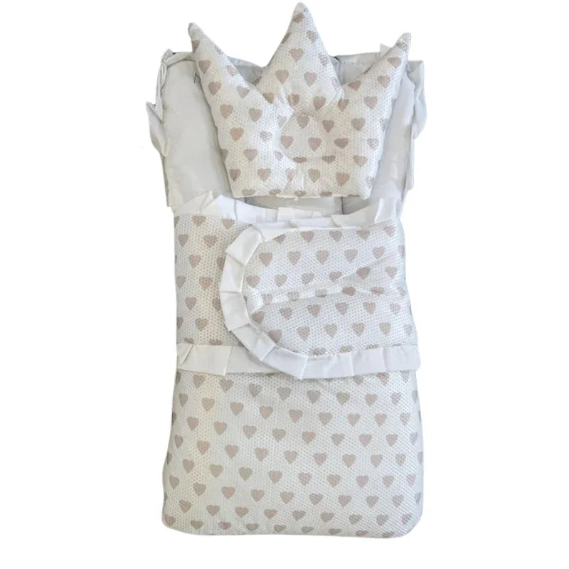 Heart Printed Baby Nest Set with Crown Pillow
