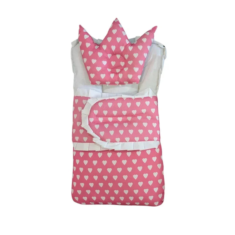 Heart Printed Baby Nest Set with Crown Pillow