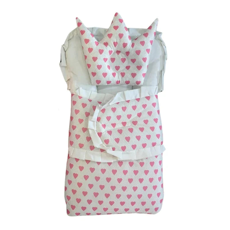 Heart Printed Baby Nest Set with Crown Pillow