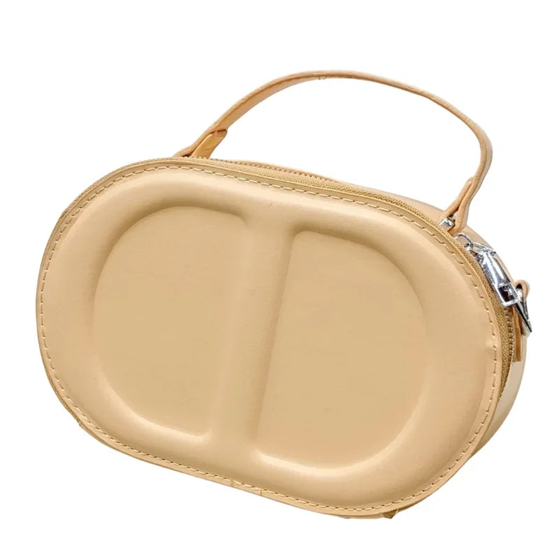 Women's Genuine Leather Oval Box Crossbody Bag Minimalist Elegant Design