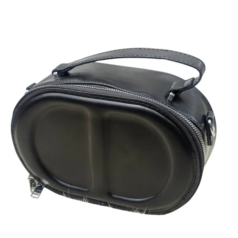 Women's Genuine Leather Oval Box Crossbody Bag Minimalist Elegant Design