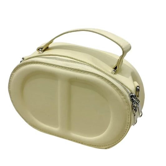 Women's Genuine Leather Oval Box Crossbody Bag Minimalist Elegant Design