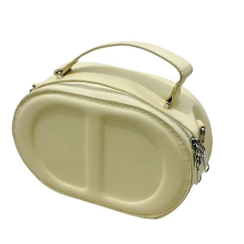 Women's Genuine Leather Oval Box Crossbody Bag Minimalist Elegant Design