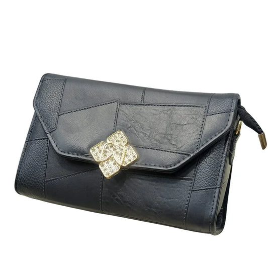 Stylish Red Ladies Clutch Elegant Handbag with Gold Crystal Flower Lock