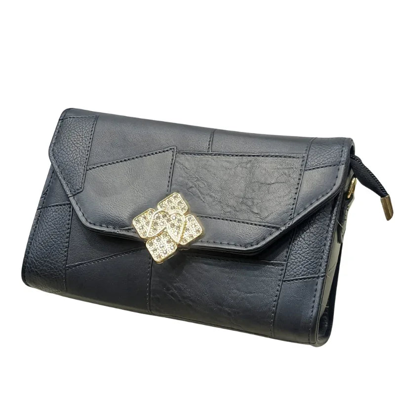 Stylish Red Ladies Clutch Elegant Handbag with Gold Crystal Flower Lock