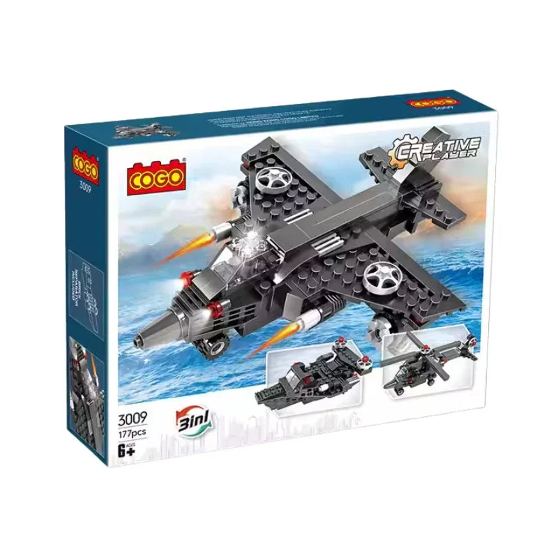 COGO Military Helicopter Building Blocks Set Transformable Aircraft Toy