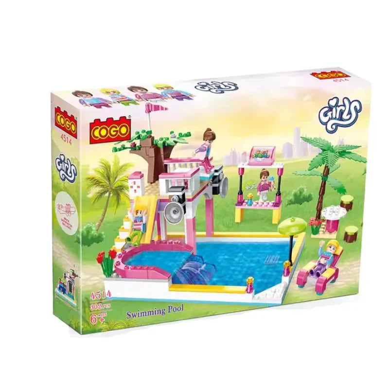COGO Dream Girls Friends Summer Pool Party Building Set Friendship Splashing Pool Scene