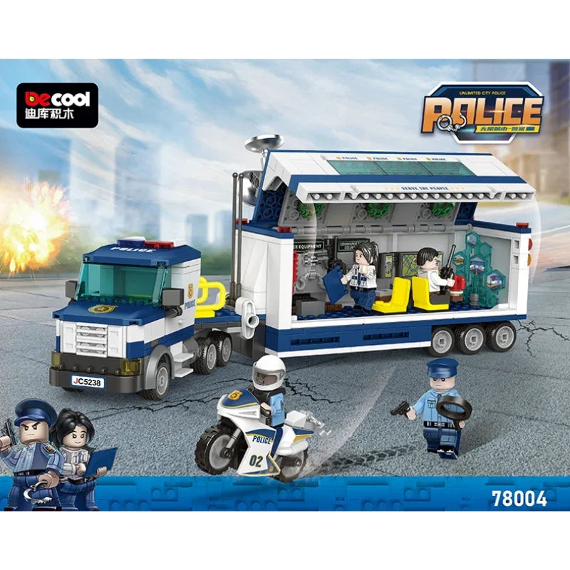 City Police Command Center Truck Building Blocks Set for Action Imaginative Play