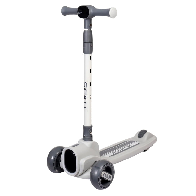 Leotoon Dashwing Kick Scooter 3 Level Adjustable Height, LED Wheels, Quick Folding Lean-to-Steer Scooter (Grey, 40kg Capacity)