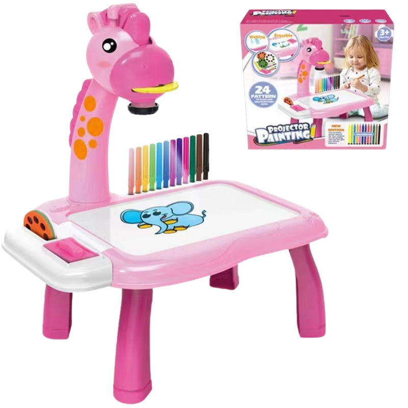 Kids Animal Projector Drawing Table Giraffe Design with Light Projection Markers Slide Discs Educational Art Toy for Boys Girls (Ages 3+)