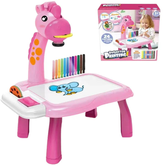 Kids Animal Projector Drawing Table Giraffe Design with Light Projection Markers Slide Discs  Educational Art Toy for Boys  Girls (Ages 3+)