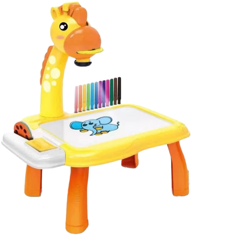 Kids Animal Projector Drawing Table Giraffe Design with Light Projection Markers Slide Discs Educational Art Toy for Boys Girls (Ages 3+)