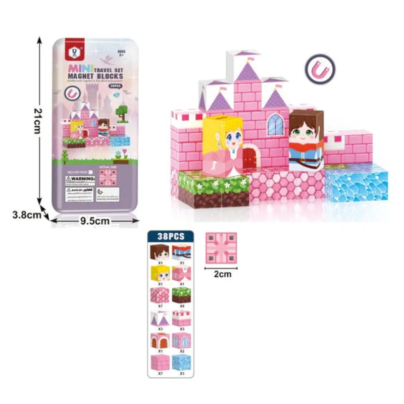 Piece Mini Travel Magnetic Building Blocks Set - Pink Princess Castle Edition