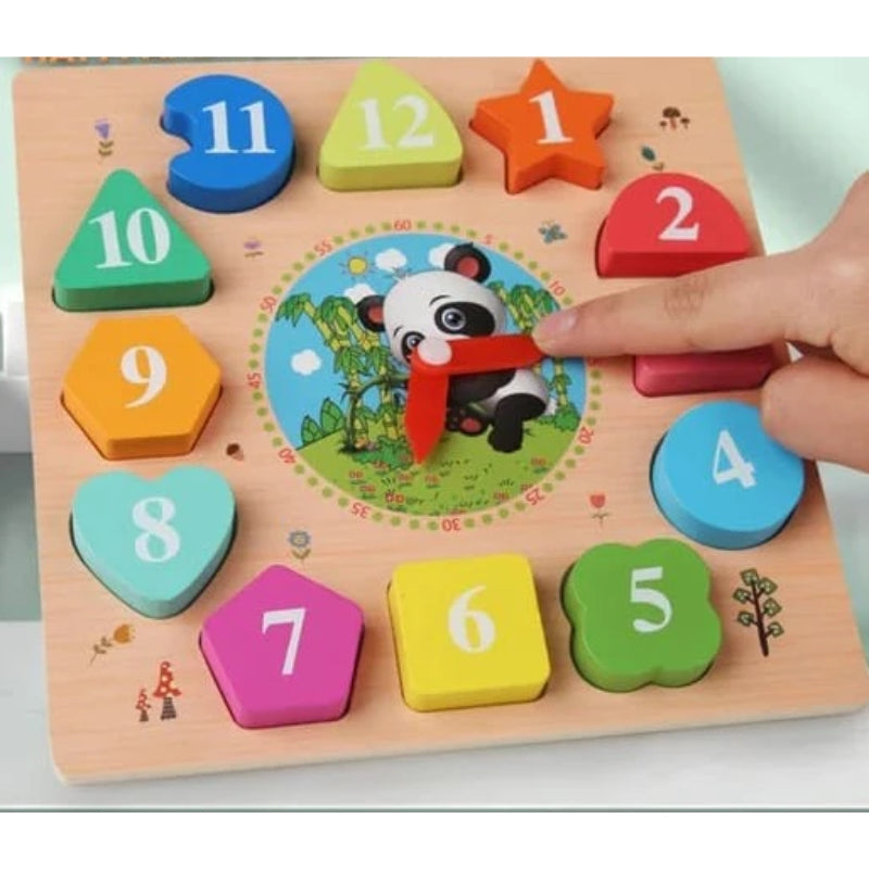 Toygenix Wooden Panda Clock Puzzle – 3-in-1 Montessori Shape Sorter & Time Learning Educational Toy | Deal