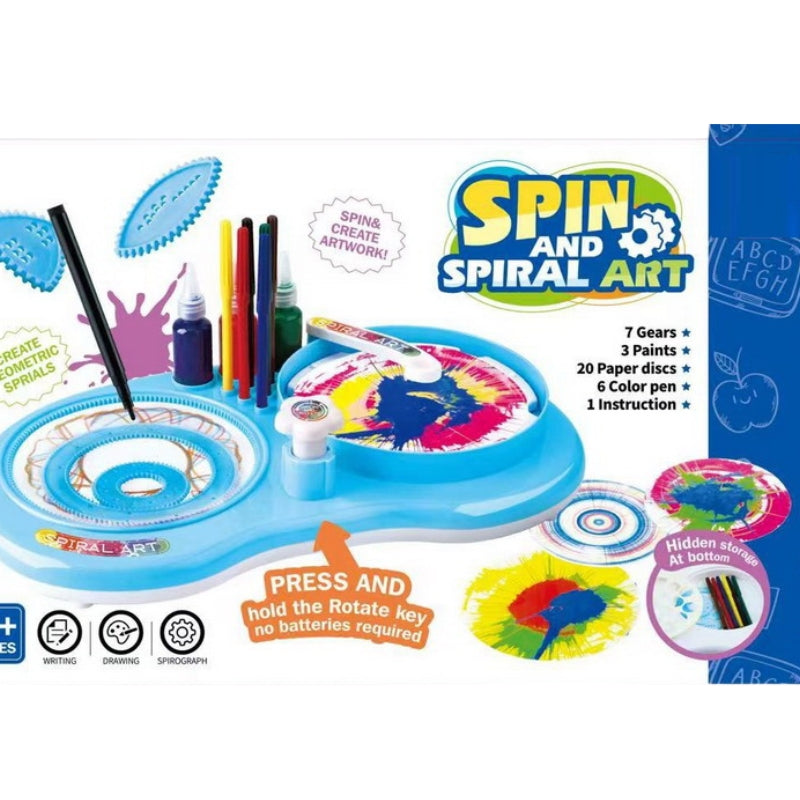 1 Spin and Spiral Art Kit for Kids – DIY Geometric Drawing & Spinning Paint Station with 7 Gears, 6 Pens, and 3 Paints