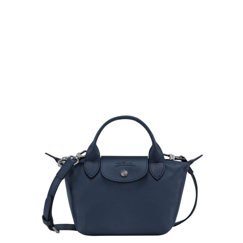 Longchamp-Inspired Le Pliage Mini Handbag - Navy Blue Leather Crossbody for Girls