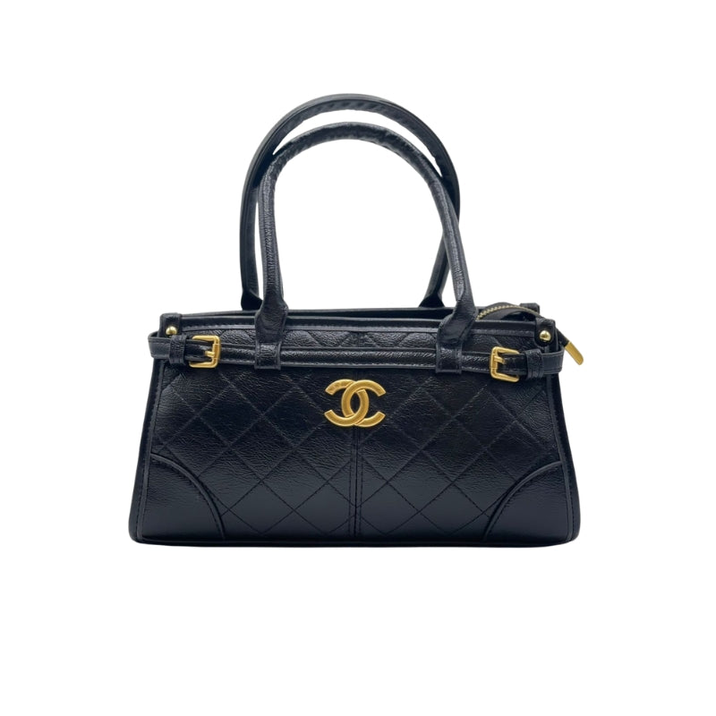 Chanel-Inspired Quilted Bowler Handbag - Classic Black Leather Fashion Bag