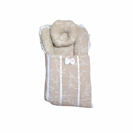 Elegant Doll Sleeping Bag Set - Floral Print Quilted Swaddle with Pillow and Bow