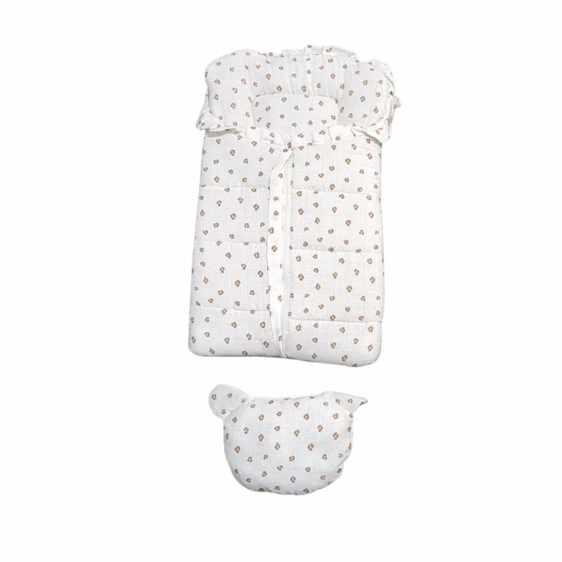 Quilted Pattern Doll Sleeping Bag with Bear Pillow - Polka Dot & Geometric Swaddle assorted